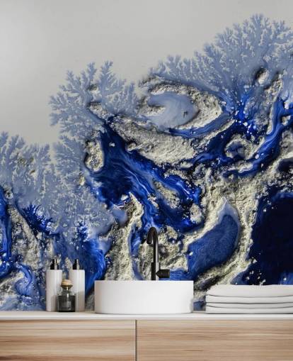 dark blue and gold custom wall mural called Azure Escape by Petra Meikle de Vlas for bedrooms and bathrooms