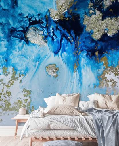 blue and gold custom wall mural called Blue Haven Reef for bathrooms and bedrooms