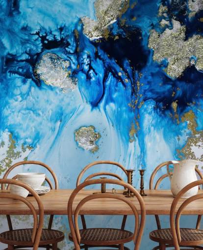 blå och guld anpassad väggmålning som heter Blue Haven Reef för badrum och sovrum blå och guld anpassad väggmålning som heter Blue Haven Reef för badrum och sovrum