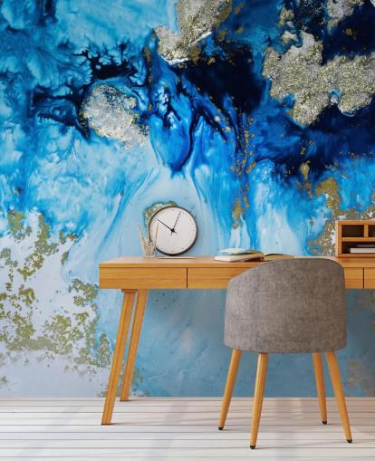 blue and gold custom wall mural called Blue Haven Reef for bathrooms and bedrooms blue and gold custom wall mural called Blue Haven Reef for bathrooms and bedrooms