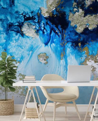 maßgefertigtes Wandbild in Blau und Gold namens Blue Haven Reef für Badezimmer und Schlafzimmer maßgefertigtes Wandbild in Blau und Gold namens Blue Haven Reef für Badezimmer und Schlafzimmer