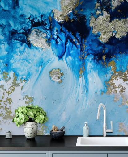 murale personalizzato blu e oro chiamato Blue Haven Reef per bagni e camere da letto murale personalizzato blu e oro chiamato Blue Haven Reef per bagni e camere da letto