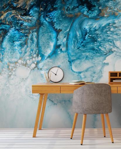 personalisierbares abstraktes Ozean-Wandbild in Blau, Gold und Weiß namens Coastal Blues von Petra Meikle De Vlas personalisierbares abstraktes Ozean-Wandbild in Blau, Gold und Weiß namens Coastal Blues von Petra Meikle De Vlas