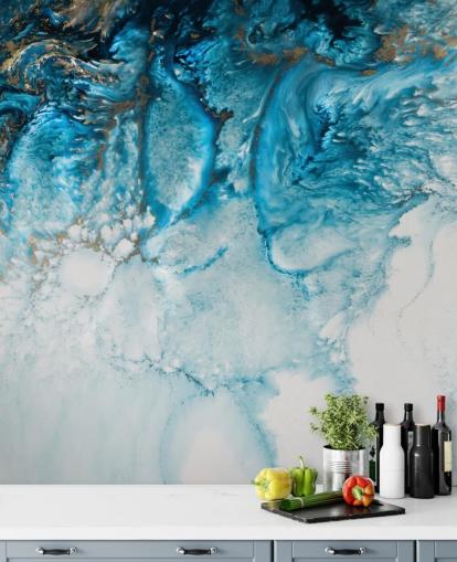 mural de pared oceánico abstracto personalizable en azul, dorado y blanco llamado Coastal Blues de Petra Meikle De Vlas mural de pared oceánico abstracto personalizable en azul, dorado y blanco llamado Coastal Blues de Petra Meikle De Vlas