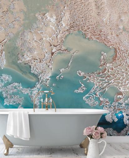 Maßgeschneidertes abstraktes Wandbild aus Roségold und Blau namens Coastal Harmony von Petra Meikle de Vlas Maßgeschneidertes abstraktes Wandbild aus Roségold und Blau namens Coastal Harmony von Petra Meikle de Vlas