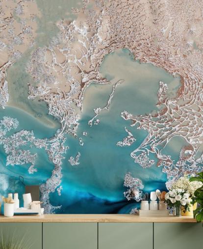 mural de parede abstrato personalizado em ouro rosa e azul chamado Coastal Harmony de Petra Meikle de Vlas mural de parede abstrato personalizado em ouro rosa e azul chamado Coastal Harmony de Petra Meikle de Vlas