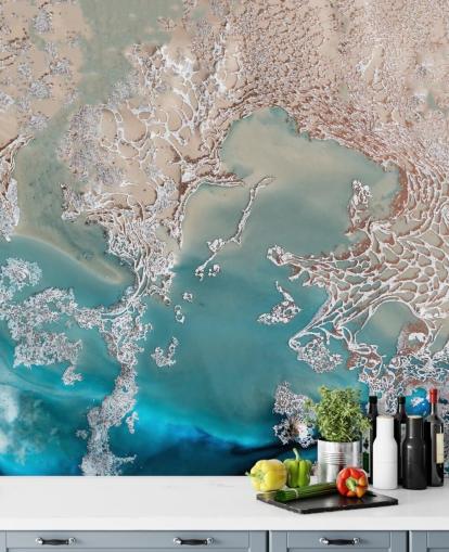 ruusukulta ja sininen mukautettu abstrakti seinämaalaus nimeltä Coastal Harmony, kirjoittanut Petra Meikle de Vlas ruusukulta ja sininen mukautettu abstrakti seinämaalaus nimeltä Coastal Harmony, kirjoittanut Petra Meikle de Vlas