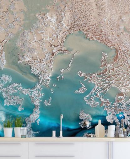 rose gold and blue custom abstract wall mural called Coastal Harmony by Petra Meikle de Vlas