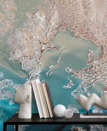 rose gold and blue custom abstract wall mural called Coastal Harmony by Petra Meikle de Vlas