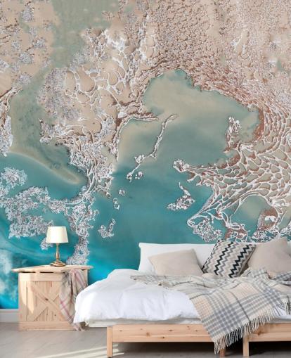 mural de parede abstrato personalizado em ouro rosa e azul chamado Coastal Harmony de Petra Meikle de Vlas mural de parede abstrato personalizado em ouro rosa e azul chamado Coastal Harmony de Petra Meikle de Vlas