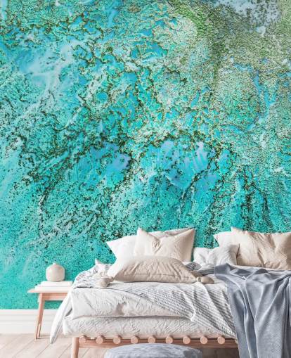 mural oceânico abstrato personalizado em azul e verde chamado Coral Kingdom, de Petra Meikle de Vlas mural oceânico abstrato personalizado em azul e verde chamado Coral Kingdom, de Petra Meikle de Vlas