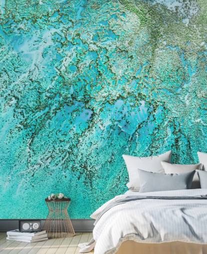 mural oceânico abstrato personalizado em azul e verde chamado Coral Kingdom, de Petra Meikle de Vlas
