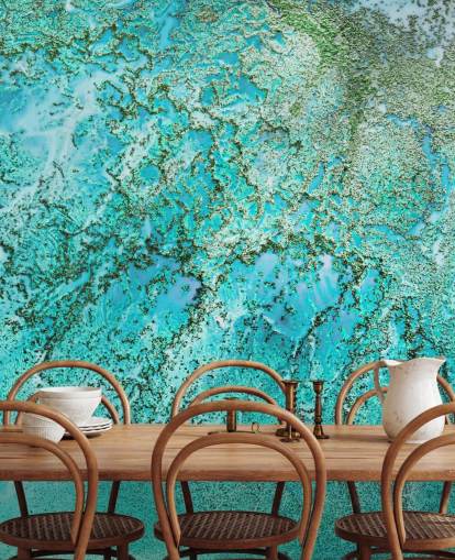 peinture murale abstraite personnalisée bleue et verte appelée Coral Kingdom par Petra Meikle de Vlas