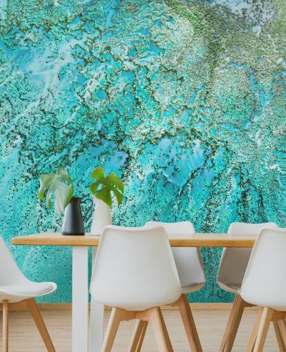 peinture murale abstraite personnalisée bleue et verte appelée Coral Kingdom par Petra Meikle de Vlas peinture murale abstraite personnalisée bleue et verte appelée Coral Kingdom par Petra Meikle de Vlas