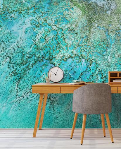 mural oceânico abstrato personalizado em azul e verde chamado Coral Kingdom, de Petra Meikle de Vlas