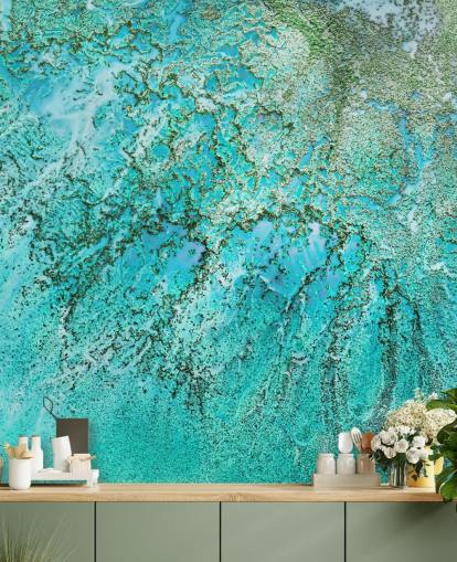 peinture murale abstraite personnalisée bleue et verte appelée Coral Kingdom par Petra Meikle de Vlas peinture murale abstraite personnalisée bleue et verte appelée Coral Kingdom par Petra Meikle de Vlas