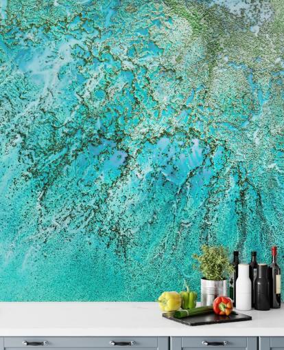 blå og grøn brugerdefineret abstrakt havvægmaleri kaldet Coral Kingdom af Petra Meikle de Vlas