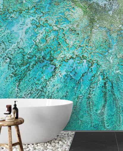 peinture murale abstraite personnalisée bleue et verte appelée Coral Kingdom par Petra Meikle de Vlas