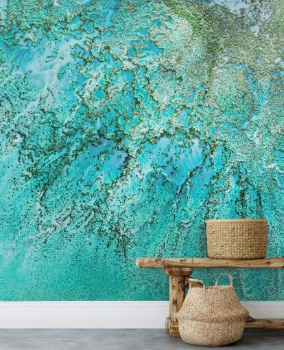 peinture murale abstraite personnalisée bleue et verte appelée Coral Kingdom par Petra Meikle de Vlas peinture murale abstraite personnalisée bleue et verte appelée Coral Kingdom par Petra Meikle de Vlas
