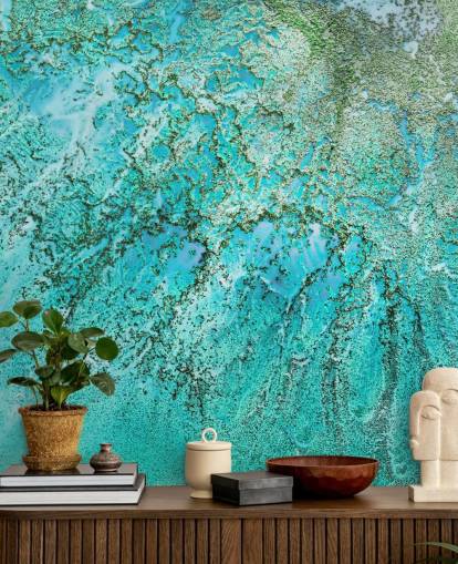 blue and green custom abstract ocean mural called Coral Kingdom by Petra Meikle de Vlas