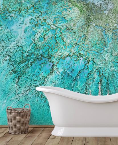 mural oceánico abstracto personalizado azul y verde llamado Coral Kingdom de Petra Meikle de Vlas mural oceánico abstracto personalizado azul y verde llamado Coral Kingdom de Petra Meikle de Vlas