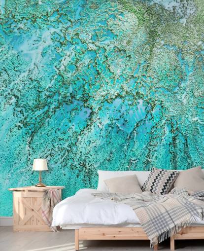 blå och grön anpassad abstrakt havväggmålning kallad Coral Kingdom av Petra Meikle de Vlas