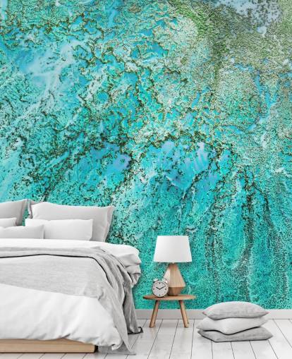 blaues und grünes kundenspezifisches abstraktes Ozean-Wandbild namens Coral Kingdom von Petra Meikle de Vlas