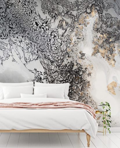 aanpasbare muurschildering in zwart, grijs en goud genaamd Delicate Mix van Petra Meikle de Vlas aanpasbare muurschildering in zwart, grijs en goud genaamd Delicate Mix van Petra Meikle de Vlas