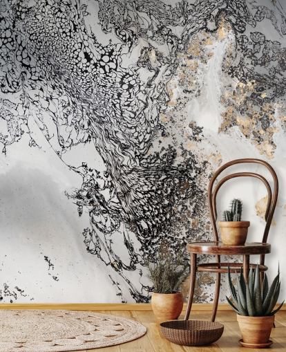 mural de parede personalizável em preto, cinza e dourado chamado Delicate Mix de Petra Meikle de Vlas