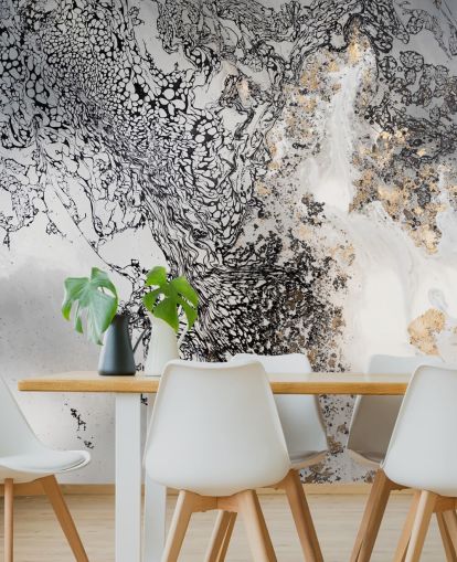 mural de pared personalizable negro, gris y dorado llamado Delicate Mix de Petra Meikle de Vlas