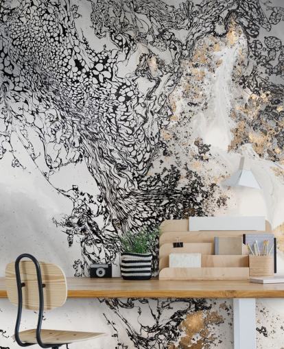 aanpasbare muurschildering in zwart, grijs en goud genaamd Delicate Mix van Petra Meikle de Vlas