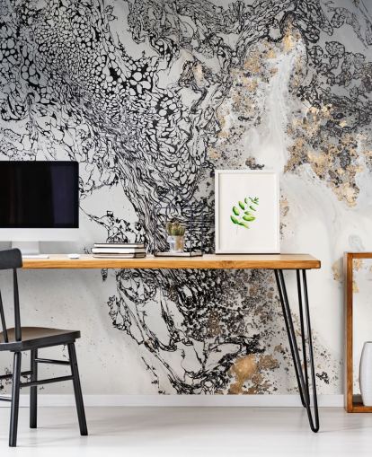 Personalisierbares Wandbild in Schwarz, Grau und Gold namens Delicate Mix von Petra Meikle de Vlas