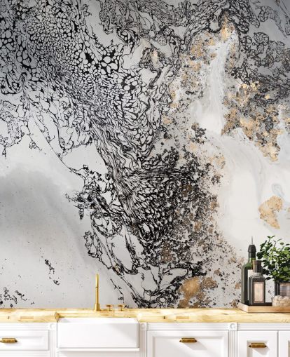 mural de parede personalizável em preto, cinza e dourado chamado Delicate Mix de Petra Meikle de Vlas