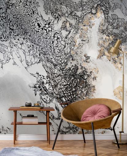 murale personalizzabile nero, grigio e oro chiamato Delicate Mix di Petra Meikle de Vlas