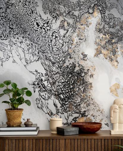 fresque murale personnalisable noire, grise et dorée appelée Delicate Mix de Petra Meikle de Vlas