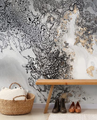 murale personalizzabile nero, grigio e oro chiamato Delicate Mix di Petra Meikle de Vlas