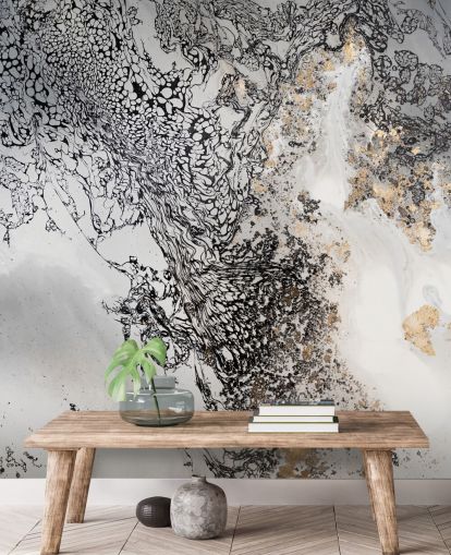 mural de parede personalizável em preto, cinza e dourado chamado Delicate Mix de Petra Meikle de Vlas
