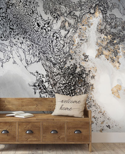 Personalisierbares Wandbild in Schwarz, Grau und Gold namens Delicate Mix von Petra Meikle de Vlas Personalisierbares Wandbild in Schwarz, Grau und Gold namens Delicate Mix von Petra Meikle de Vlas