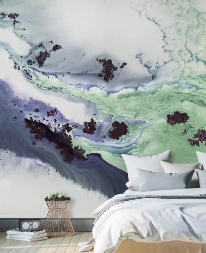green and purple customisable abstract wall mural called Delta by Petra Meikle de Vlas