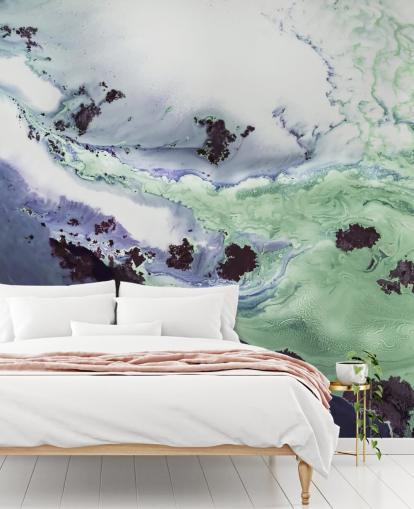 green and purple customisable abstract wall mural called Delta by Petra Meikle de Vlas