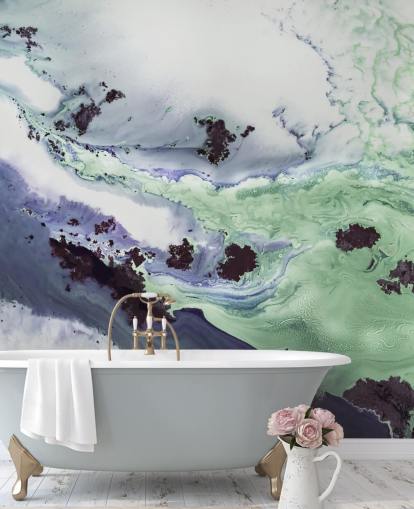 mural de parede abstrato personalizável verde e roxo chamado Delta de Petra Meikle de Vlas