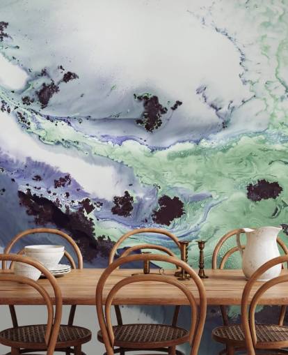 mural de parede abstrato personalizável verde e roxo chamado Delta de Petra Meikle de Vlas