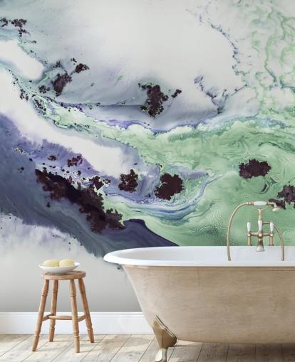green and purple customisable abstract wall mural called Delta by Petra Meikle de Vlas