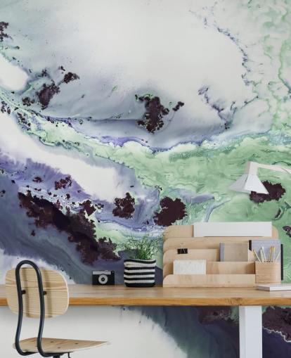 green and purple customisable abstract wall mural called Delta by Petra Meikle de Vlas