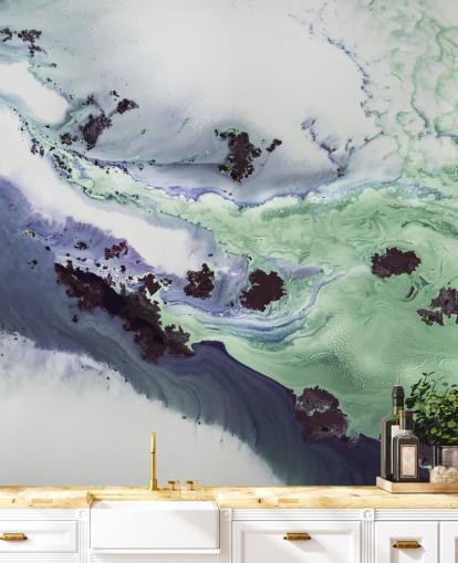 green and purple customizable abstract wall mural called Delta by Petra Meikle de Vlas