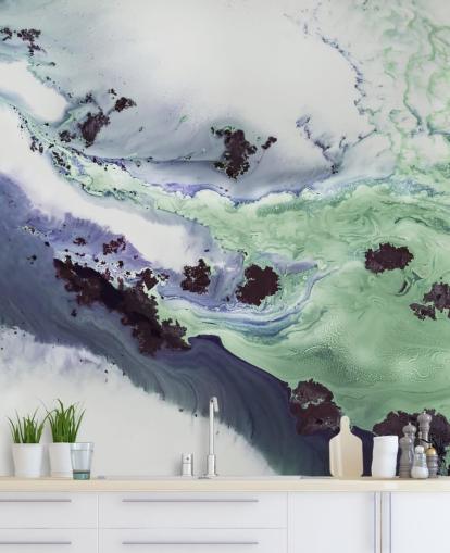 green and purple customisable abstract wall mural called Delta by Petra Meikle de Vlas green and purple customisable abstract wall mural called Delta by Petra Meikle de Vlas
