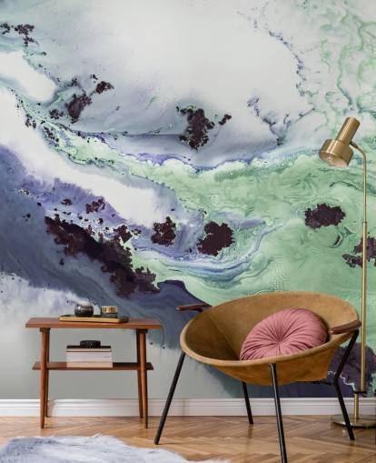 mural de parede abstrato personalizável verde e roxo chamado Delta de Petra Meikle de Vlas