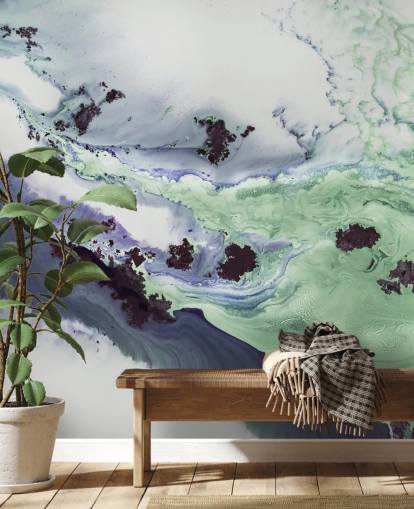 mural abstracto personalizable verde y morado llamado Delta de Petra Meikle de Vlas mural abstracto personalizable verde y morado llamado Delta de Petra Meikle de Vlas