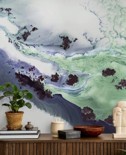 green and purple customisable abstract wall mural called Delta by Petra Meikle de Vlas