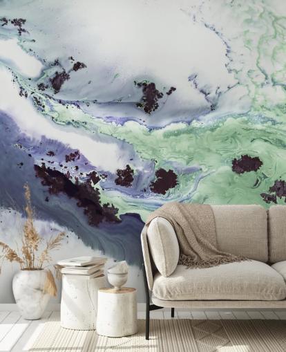 green and purple customisable abstract wall mural called Delta by Petra Meikle de Vlas